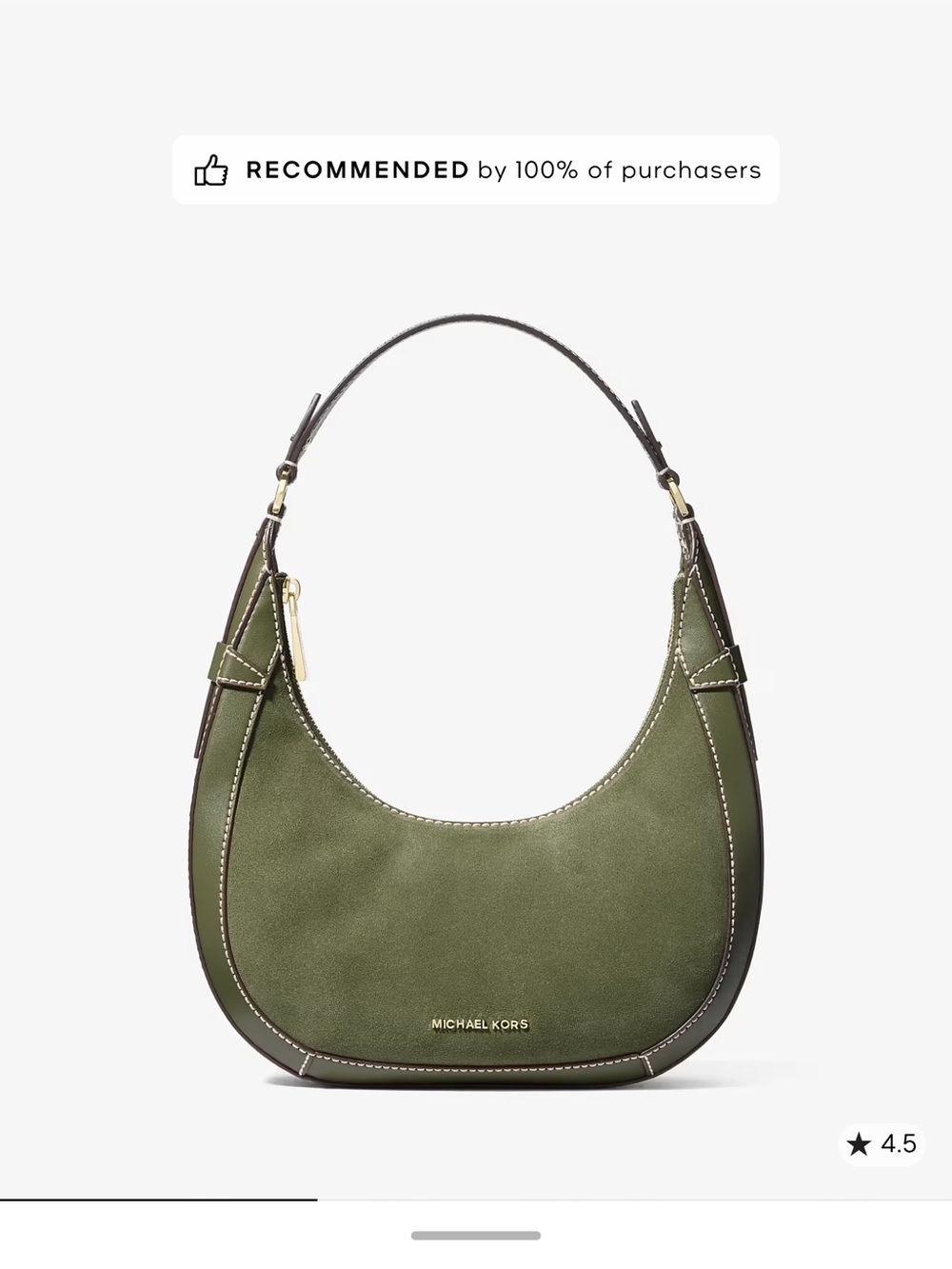 Michael Kors Olive Crescent Shoulder Bag with Gold Hardware